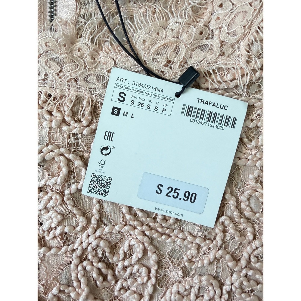 NWT Zara Peach Floral Lace Short Sleeve Mock Neck Crop Top S New - Picture 5 of 9